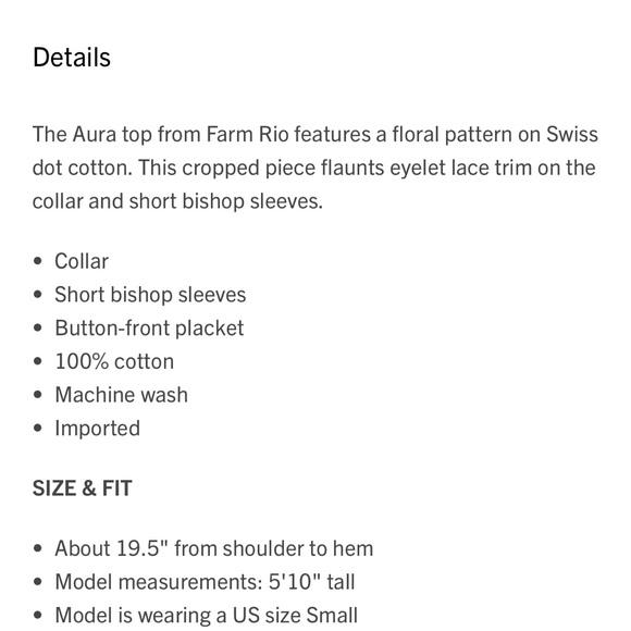 FARM RIO NWT aura Floral Cotton Crop Top -yellow/white -XL - Picture 7 of 7